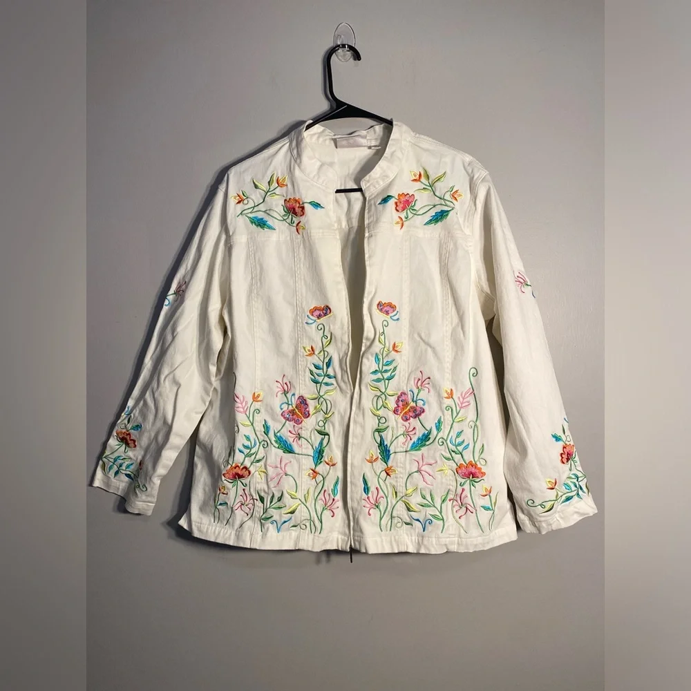 Item 113 Quacker Factory Embroidered Floral White Jacket - Picture 1 of 8